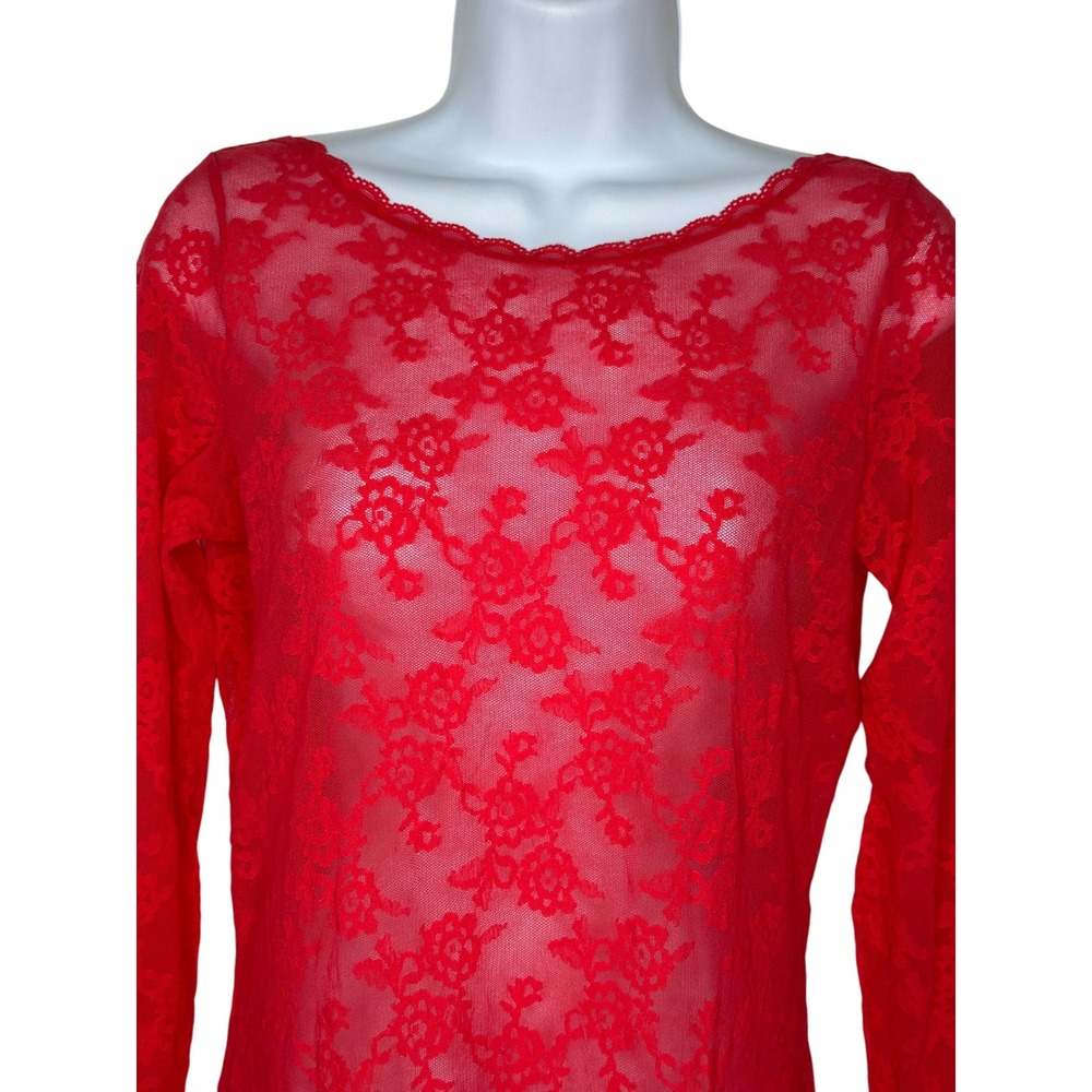 Victoria's Secret Lace Slip Dress Large Red Sheer Backless L/S Mini Nighty - Picture 3 of 8